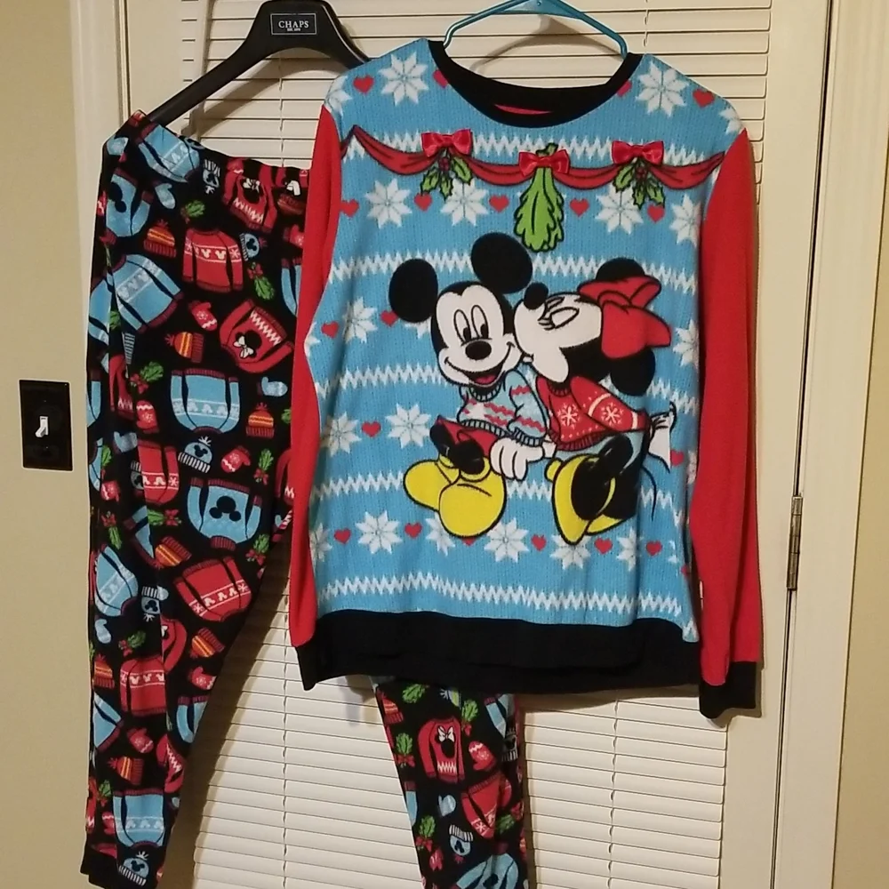 Womens Mickey & Minnie Holiday 2 PC Pajamas - Picture 1 of 5